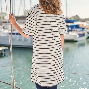 Woolovers Button Back Cotton Tshirt Dress Ivory/Navy - S